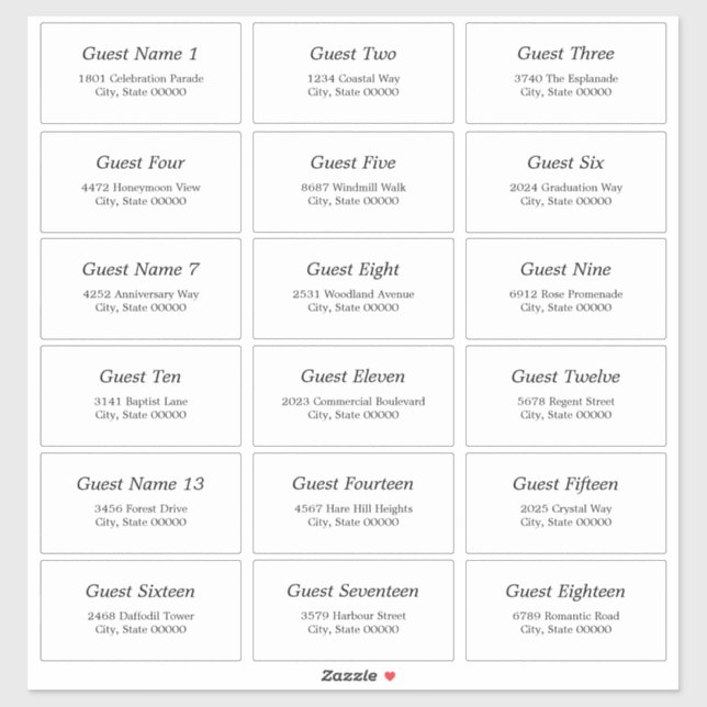 18 Guest Address Labels Elegant Minimalist Sticker (Sheet)