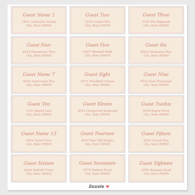 18 Guest Address Labels Terracotta Beige Sticker (Sheet)