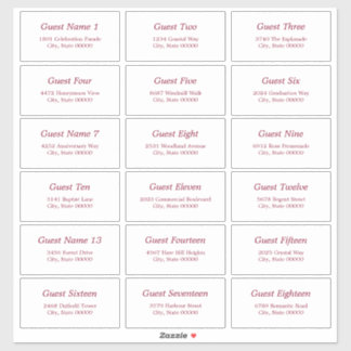 18 Guest Address Labels White Burgundy Sticker