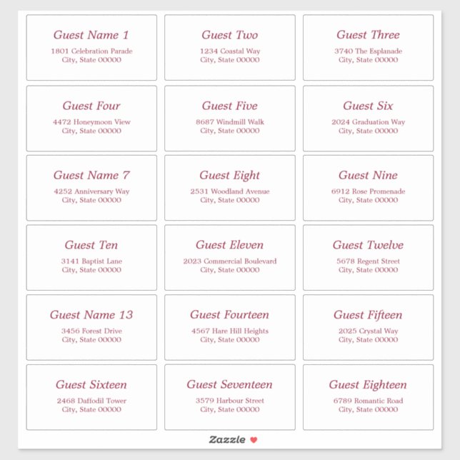 18 Guest Address Labels White Burgundy Sticker (Sheet)
