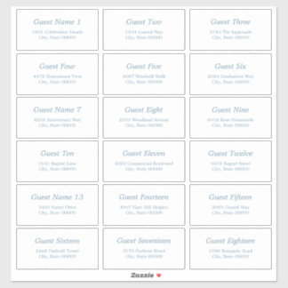 18 Guest Address Labels White Dusty Blue Sticker