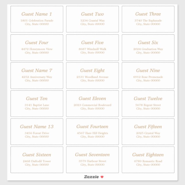18 Guest Address Labels White Golden Beige Sticker (Sheet)