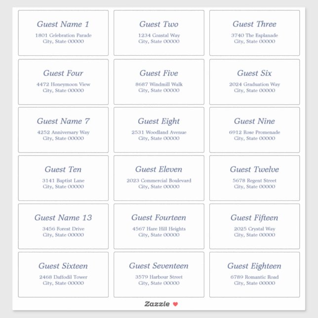 18 Guest Address Labels White Navy Blue Sticker (Sheet)