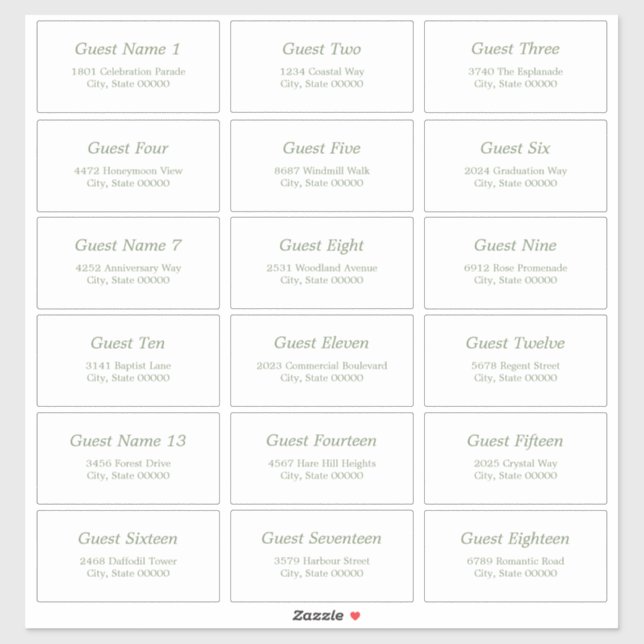 18 Guest Address Labels White Sage Green Sticker (Sheet)