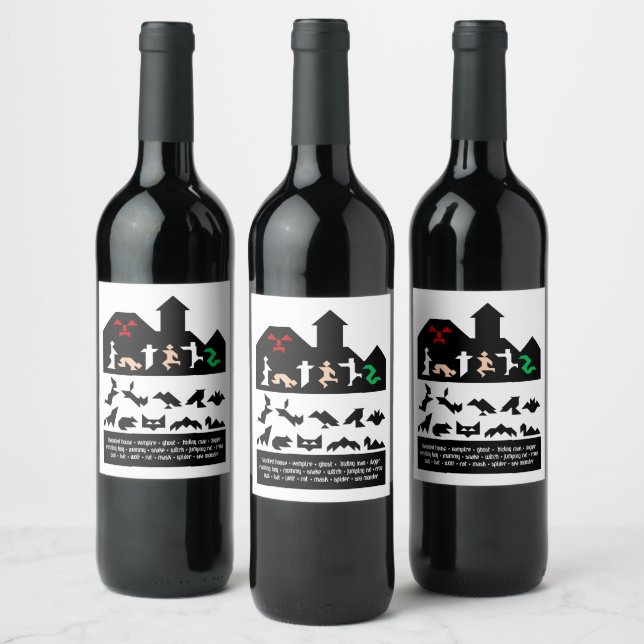 18 Halloween Tangram Images Wine Label (Bottles)
