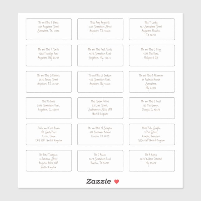 18 Individual Guest Name Addresses Modern Brown (Sheet)