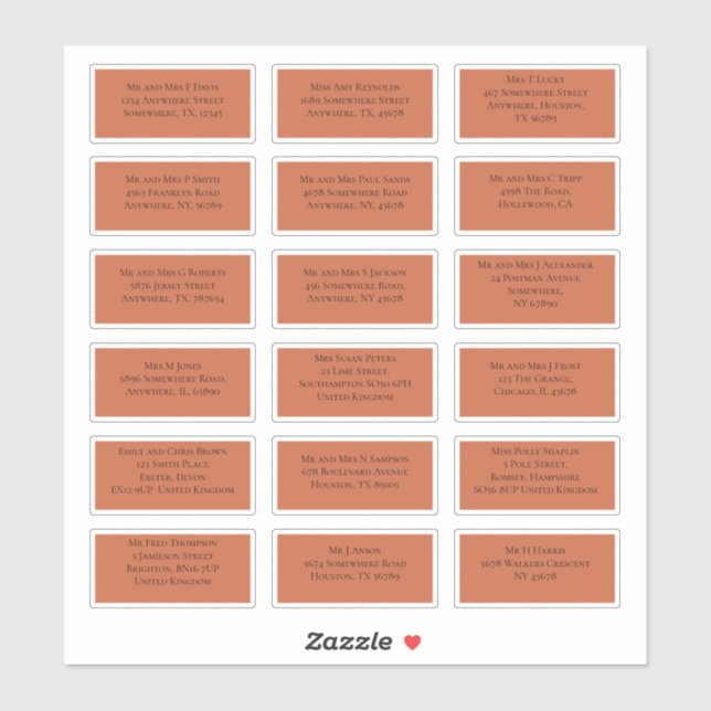 18 Individual Recipient Name Address Terracotta (Sheet)