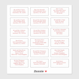 18 Individual Wedding Guest Name Addresses Red