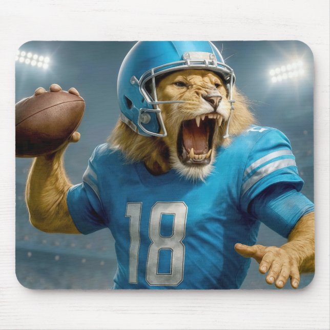 #18 Lion Football Player Mouse Mat (Front)