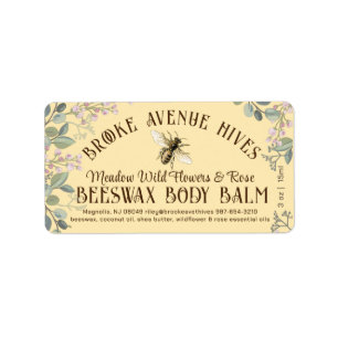 18 Meadow Flowers and Honeybee Body or Lip Balm Label