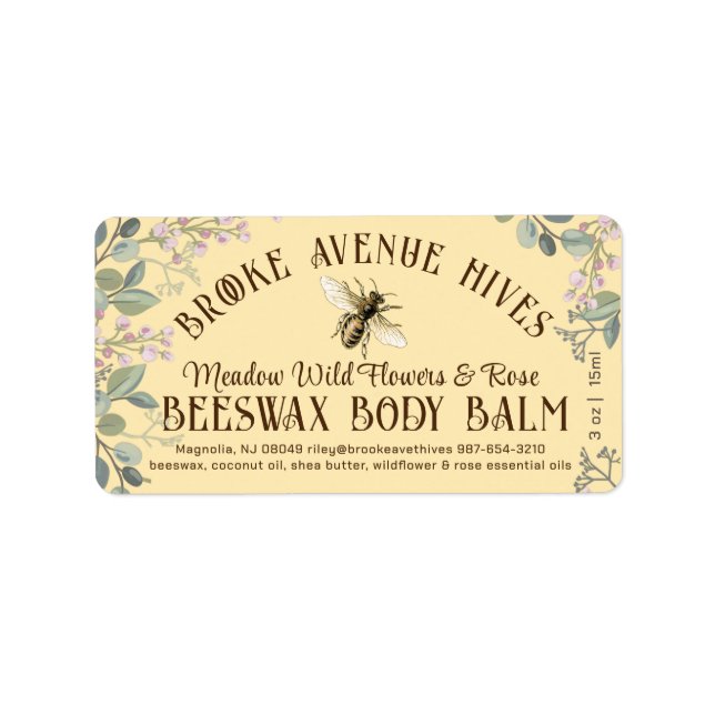 18 Meadow Flowers and Honeybee Body or Lip Balm Label (Front)