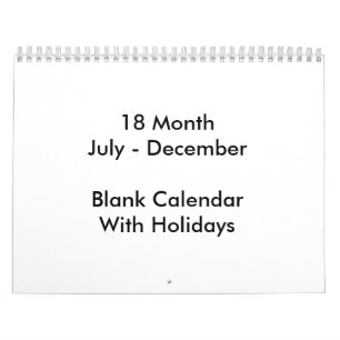 18 Months Blank Calendar With Holidays