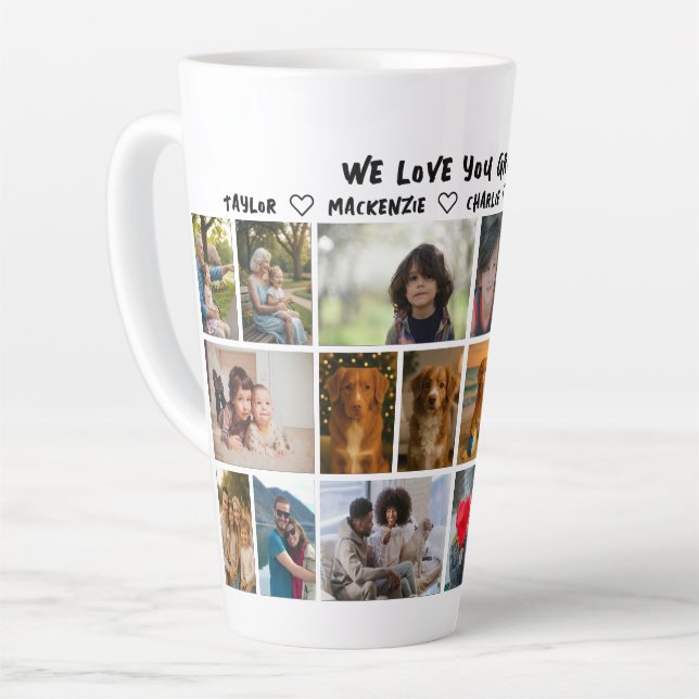  18 photo collage and personalized text photo gift latte mug (Left Angle)