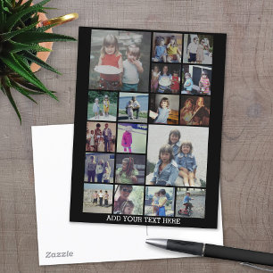 18 Photo Collage and Text - Can Edit Black Postcard
