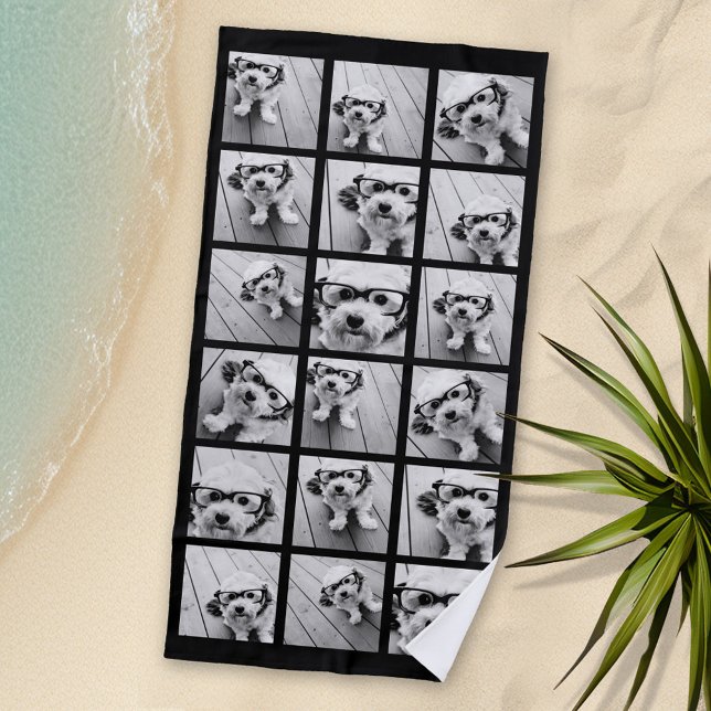 18 Photo Collage - CAN EDIT background colour Beach Towel (Personalized Beach Towel - Photo Collage)