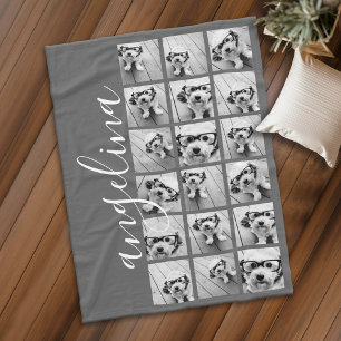 18 Photo Collage - CAN EDIT background colour Fleece Blanket