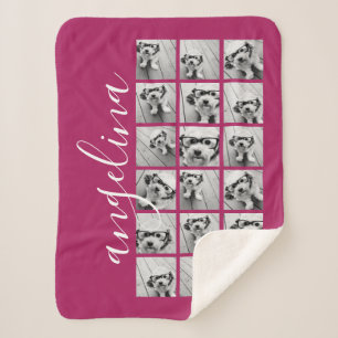 18 Photo Collage - CAN EDIT background colour Sherpa Blanket