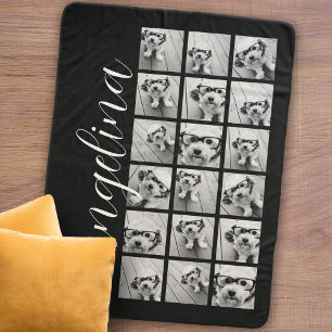 18 Photo Collage - CAN EDIT black white script Sherpa Blanket