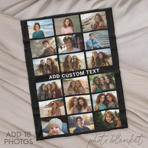 18 photo collage maker - with 1 line of text fleece blanket