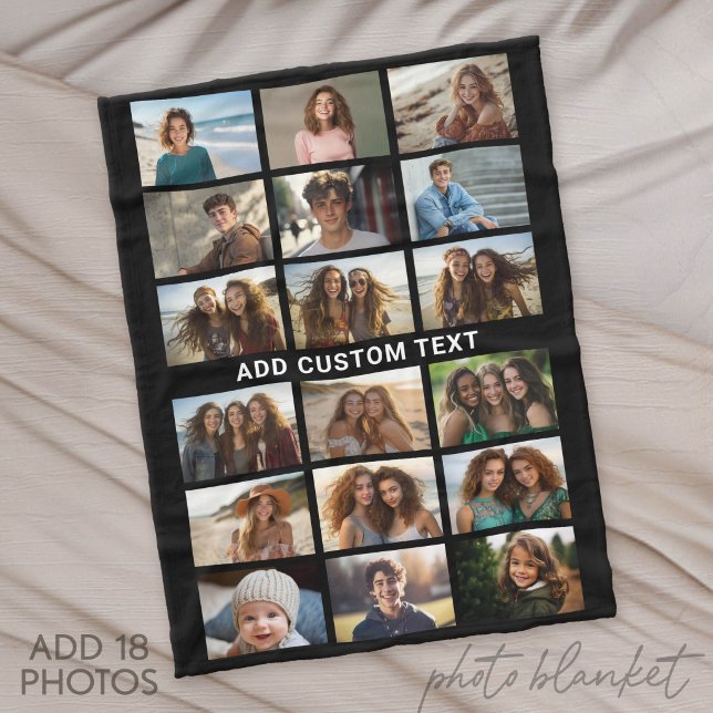 18 photo collage maker - with 1 line of text fleece blanket (Photo Blanket - Fleece)