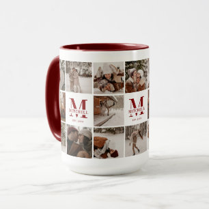 18 Photo Collage Modern Family Maroon Personalised Mug