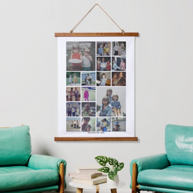 18 Photo Collage Montage and Text - Can Edit White Hanging Tapestry (Living Room)