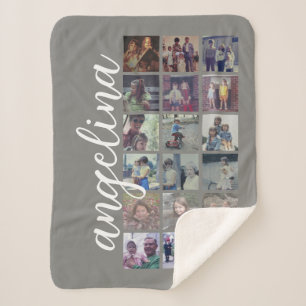 18 Photo Collage with Large Script and Neutral Sherpa Blanket