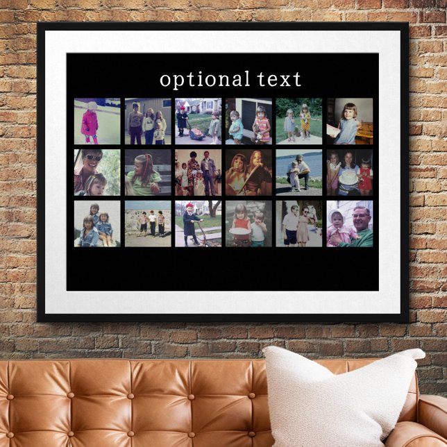 18 Photo Collage with white text on black Poster (Custom Photo Collage Poster)