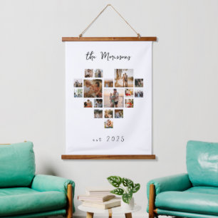 18 photo heart collage modern minimalist hanging tapestry