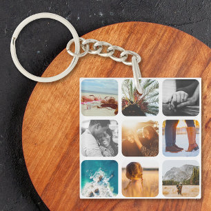 18 Photo Template Double Sided Grid Rounded White Key Ring