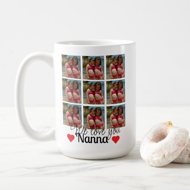 18 Photos Collage Nanna Birthday Gift Coffee Mug (With Donut)