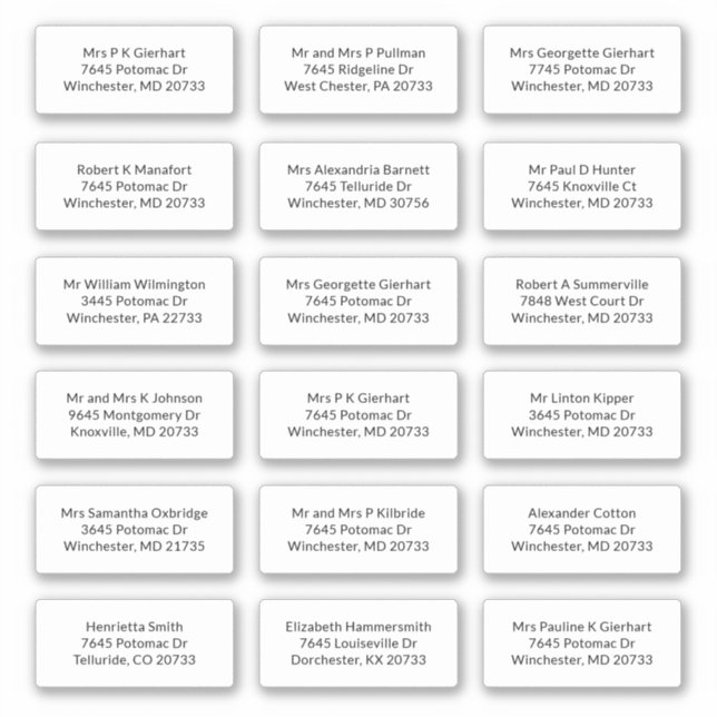 18 Recipient Name Shipping Address Labels (Front)
