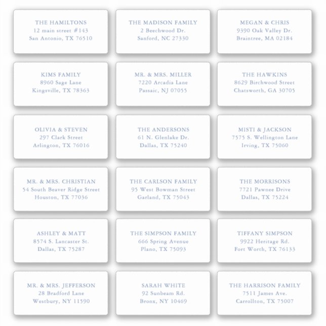 18 Something Blue Wedding Recipient Name Address (Front)