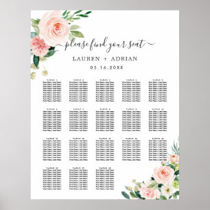 18 Table Blush Pink Bloom Wedding Seating Chart