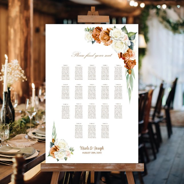 18 Table Burnt Orange White Floral Seating Chart (Creator Uploaded)