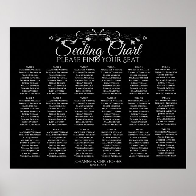 18 Table Elegant Black Wedding Seating Chart (Front)