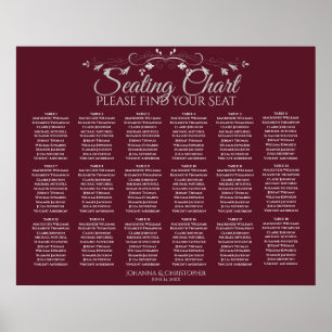 18 Table Elegant Burgundy Wedding Seating Chart