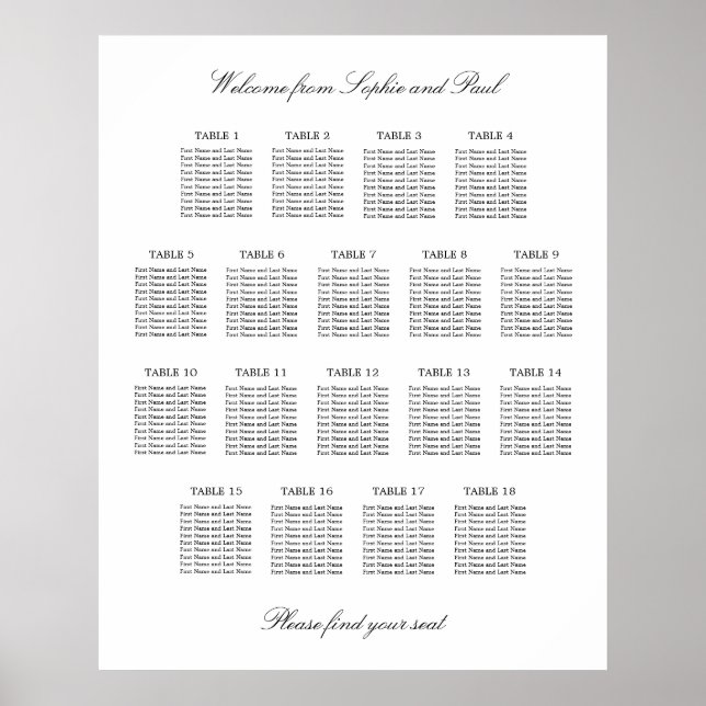 18 Table Elegant Minimalist Seating Chart (Front)