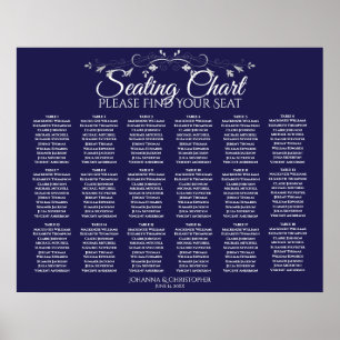 18 Table Elegant Navy Blue Wedding Seating Chart