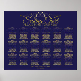 18 Table Gold & Navy Simple Wedding Seating Chart