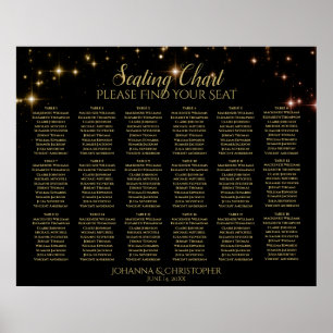 18 Table Gold Sparkles Black Wedding Seating Chart