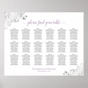 18 Table Lacy White Wedding Seating Chart Lavender