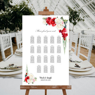 18 Table Red White Rose Floral Seating Chart