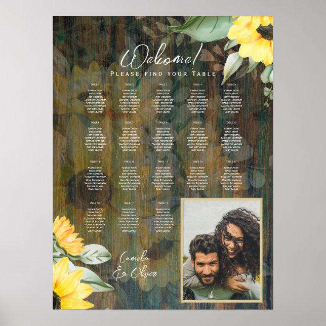 18 Table Rustic Wood SUNFLOWERS PHOTO SEATING Poster (Front)