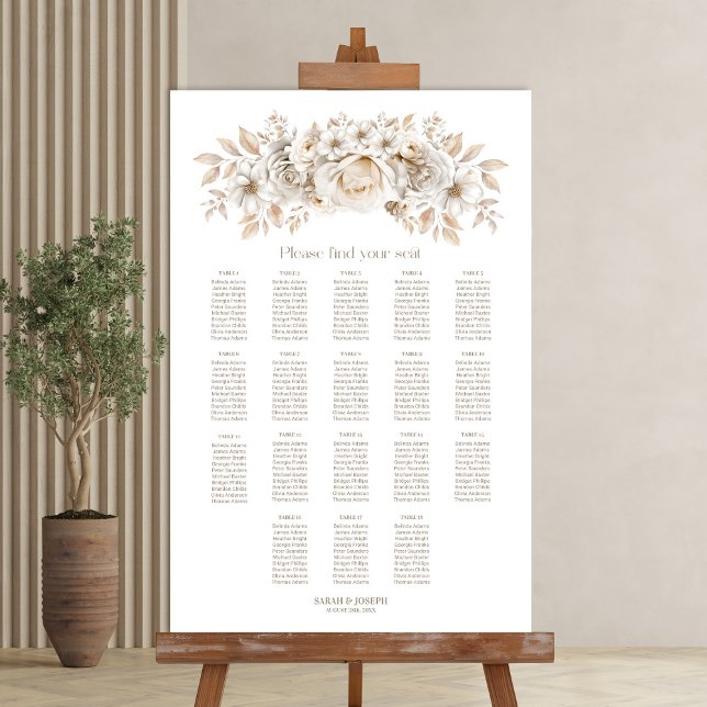 18 Table White Floral Wedding Seating Chart (Creator Uploaded)
