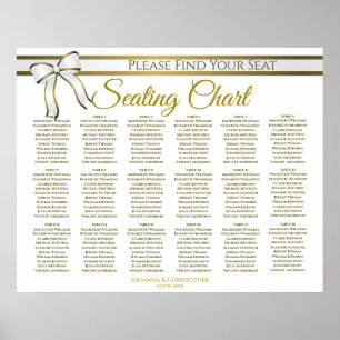 18 Table White & Gold Ribbon Wedding Seating Chart