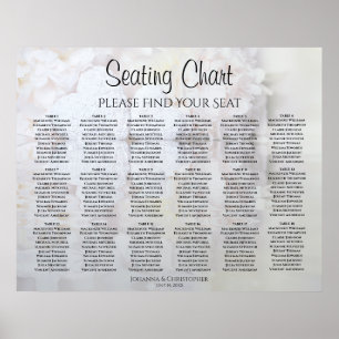 18 Table White Hearts Peony Wedding Seating Chart