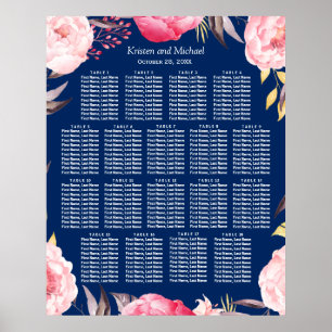 18 Tables Pink Floral Wreath Wedding Seating Chart