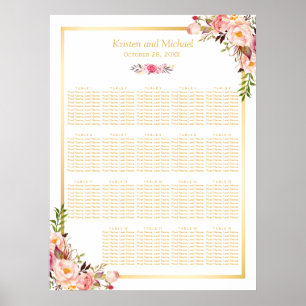 18+ Tables Wedding Seating Chart Floral Gold Frame