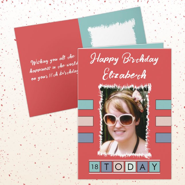18 today add photo age name red birthday card (Creator Uploaded)